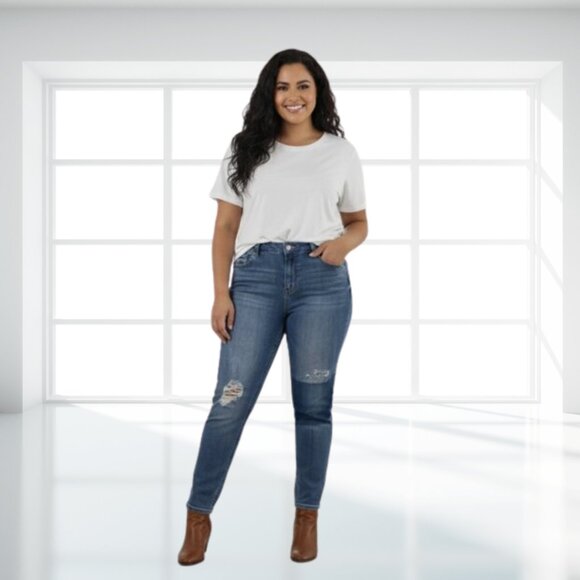 Kensie Distressed Ripped Skinny Jeans Size 14 | Blue Denim Stretch Y2K - Picture 1 of 12